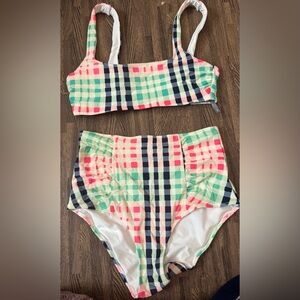 Aerie plaid high waisted swim suit
